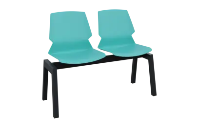 PRETTY 2, plastová lavice do čekárny, 2-sedák, tyrkysová, kostra černá